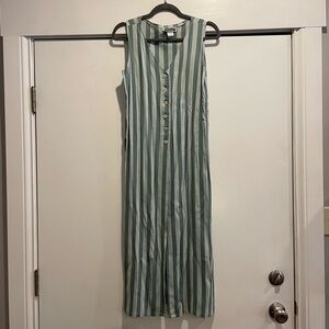 Striped Green Sleeveless Split Leg Dress/Cover-up
